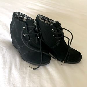 TOMS black suede wedge bootie